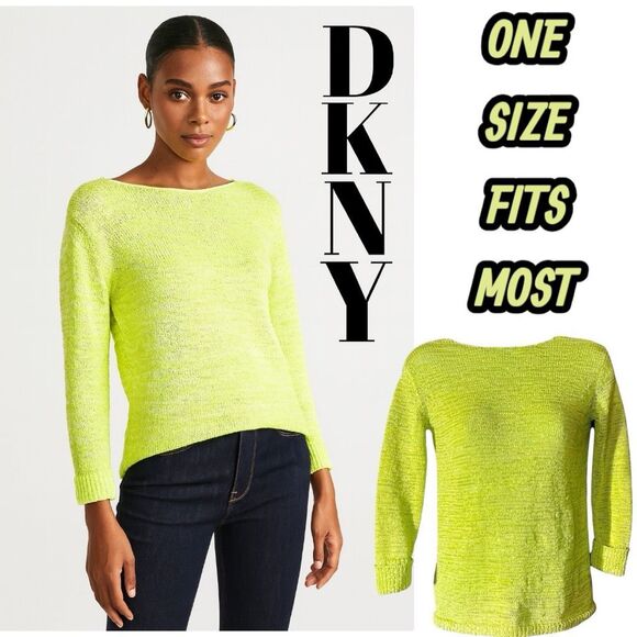 DKNY LIME sweater ribbon knit stretchy low back petite OSFM - Picture 1 of 9